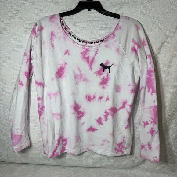 Victoria's Secret Pink Shirt Tie Dye Crew Off Shoulder Shirt Blouse Size Small - Picture 1 of 9
